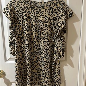 Leopard Print Ruffle Sleeve Top